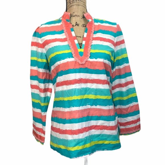 Vineyard Vines Tunic Top Silk Cotton Stripes S - Picture 3 of 12